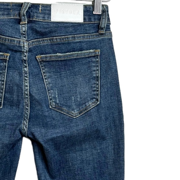 Pistola Audrey Side Stripe Distressed Skinny Blue Jeans High Rise Frayed Hem 24 - Picture 12 of 16